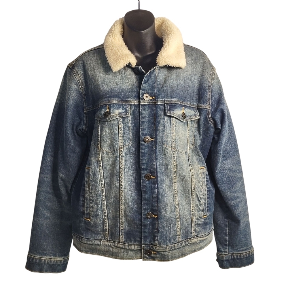 Goodfellow & Co Men's Classic Outdoor Blue Denim Sherpa Lined Jacket Size M - Picture 1 of 9